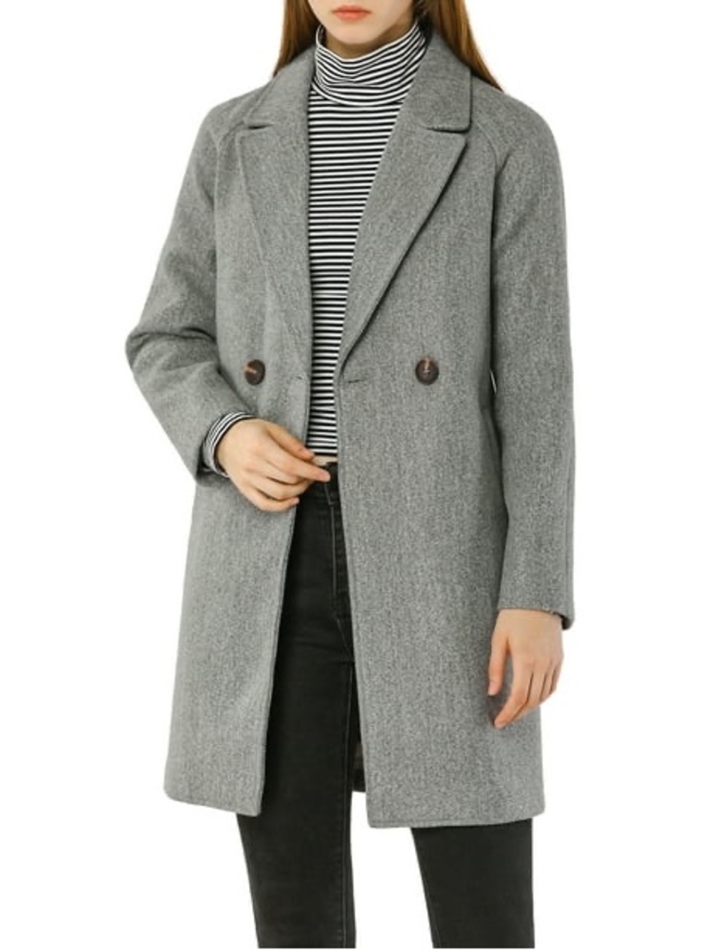 Allegra K Women’s Gray Double-Breasted Mid Length Coat Size Large